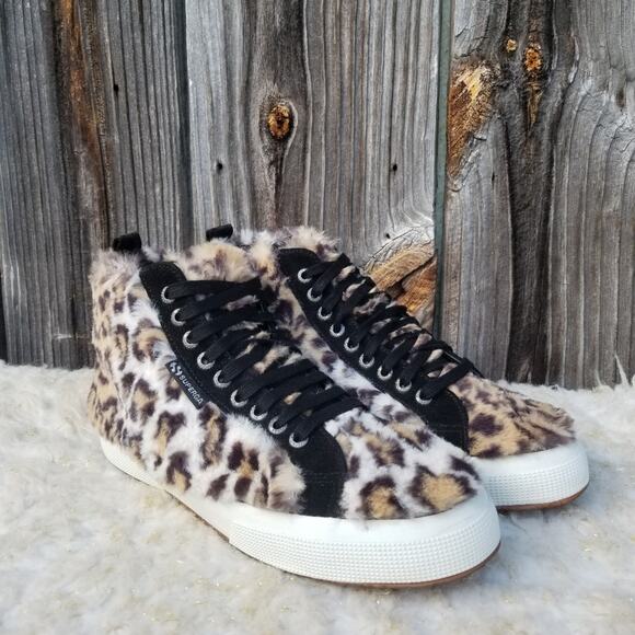 Faux Fur Fuzzy HighTops Size 10 Cheetah Animal Leopard Superga x Jocelyn EUC - Picture 1 of 14